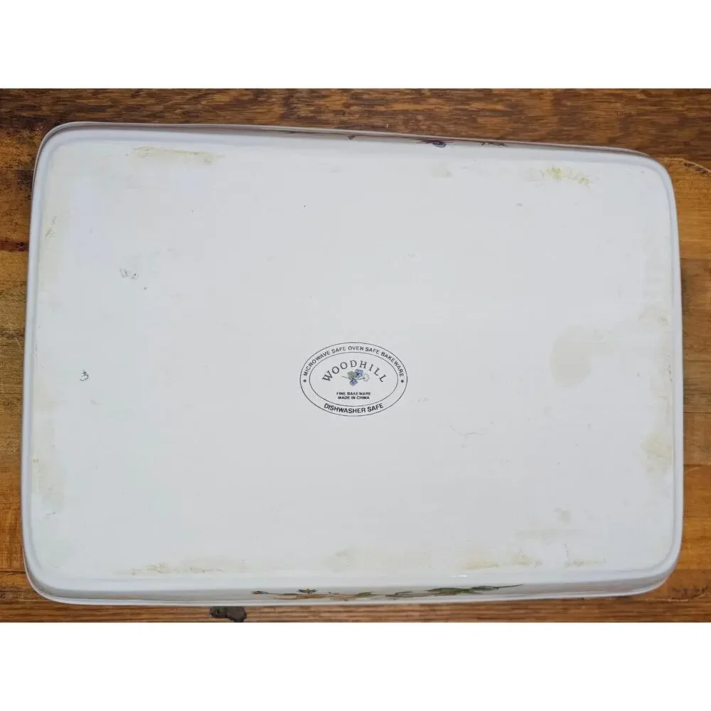 Woodhill Fine Bakeware Ceramic Botanical Floral Casserole Lasagna Dish 12 x 9